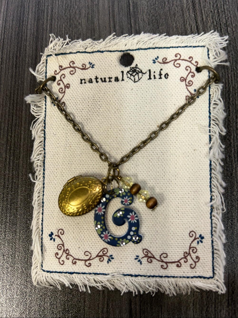 NATURAL LIFE Navy Floral 'G' Pendant Necklace with Gold Coin